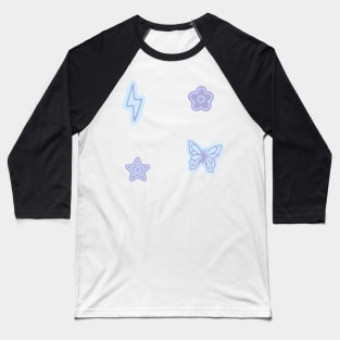 blue set butterfly lightning bolt smiley face star preppy aestheticpattern Baseball T-Shirt